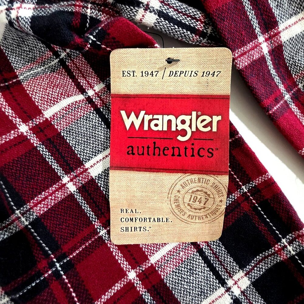 Wrangler Red Black Plaid Flannel Cotton Long Sleeve Button Up Shirt Mens 2XT NWT - Picture 5 of 10